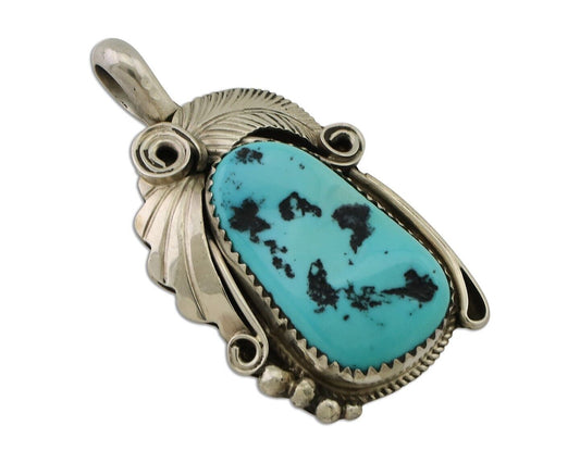 Navajo Pendant 925 Silver Sleeping B Turquoise Signed Justin Morris C.80's
