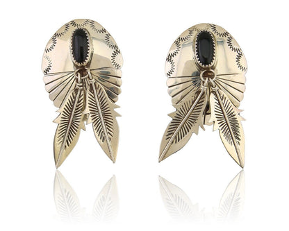 Navajo Handmade Earrings 925 Silver Onyx Native American Artist C.80's