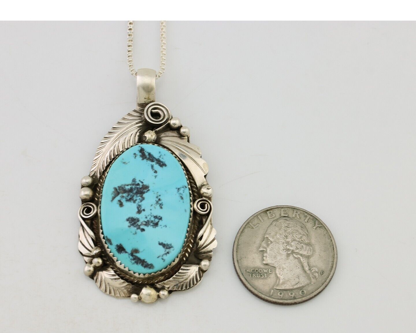 Navajo Pendant 925 Silver Natural Blue Turquoise Signed Justin Morris C.90's