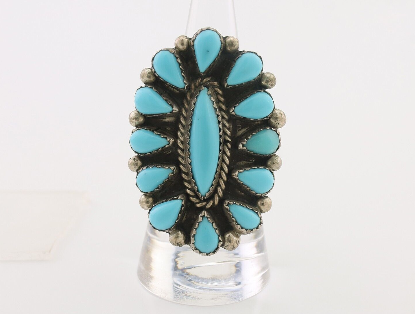 Navajo Ring 925 Silver Natural Blue Turquoise Native Artist Signed CL C.80's