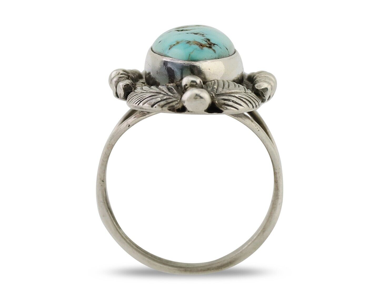 Navajo Ring 925 Silver Natural Blue Turquoise Artist Signed GR HEART C.80's