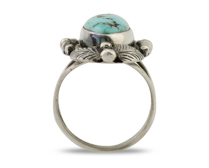 Navajo Ring 925 Silver Natural Blue Turquoise Artist Signed GR HEART C.80's