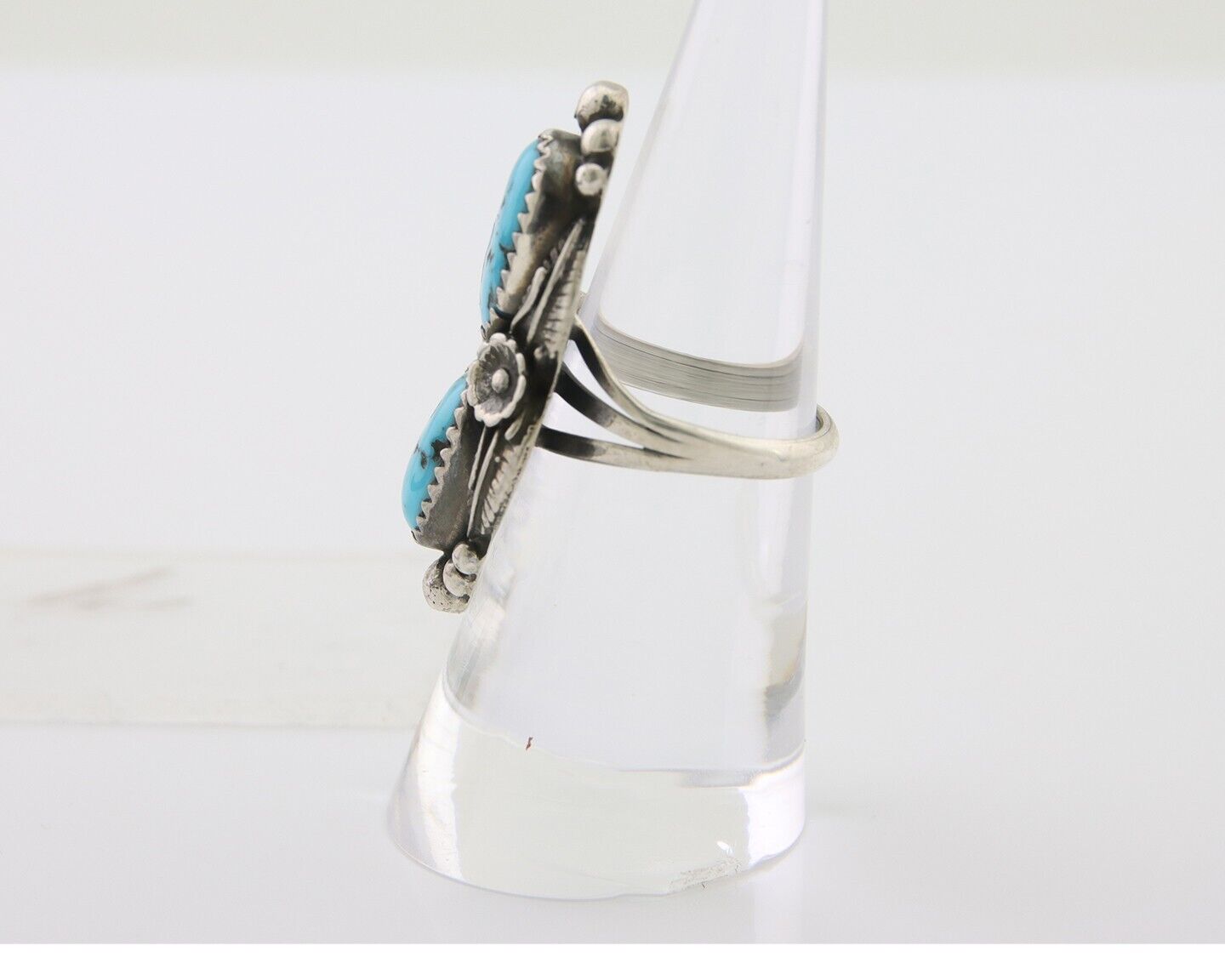 Navajo Ring 925 Silver Natural Blue Turquoise Artist Signed SC C.80's Size 5.75