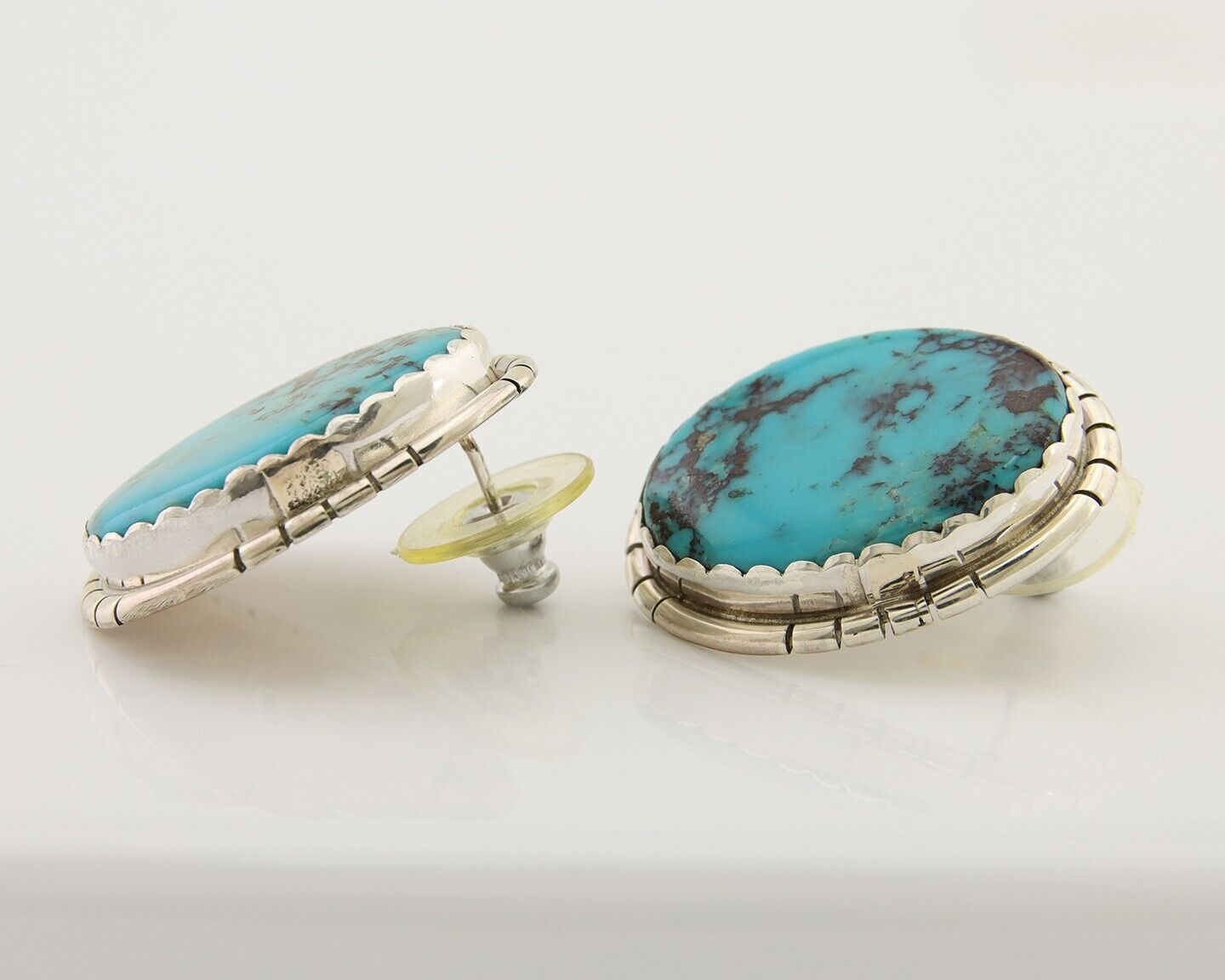 Navajo Earrings 925 Silver Blue Turquoise Native American Artist C.80's