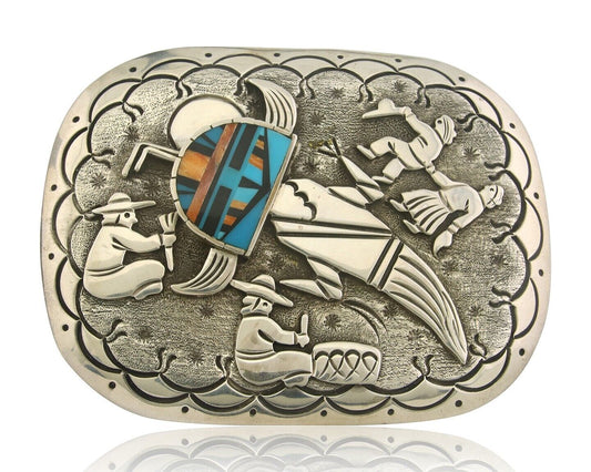Navajo Belt Buckle 925 Sterling Silver Signed Floyd Becenti 3x4 in C.80's