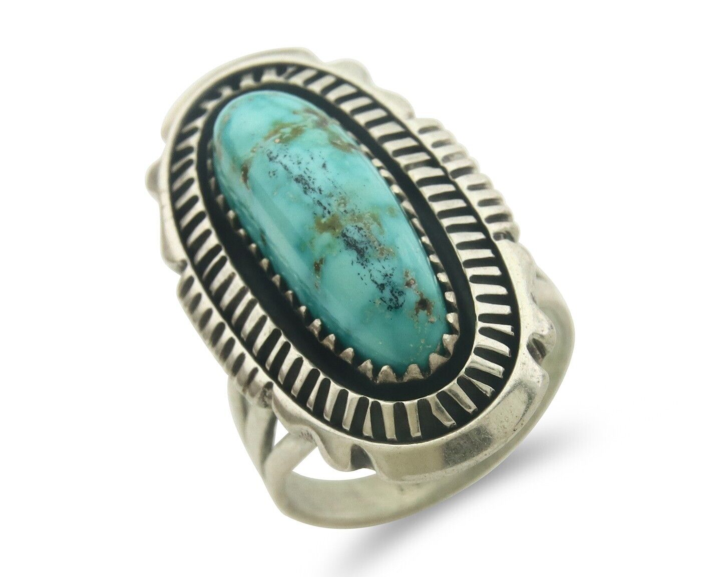 Navajo Ring 925 Sterling Turquoise Handmade Native Artist C.80's Size 6.0