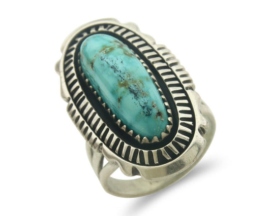 Navajo Ring 925 Sterling Turquoise Handmade Native Artist C.80's Size 6.0