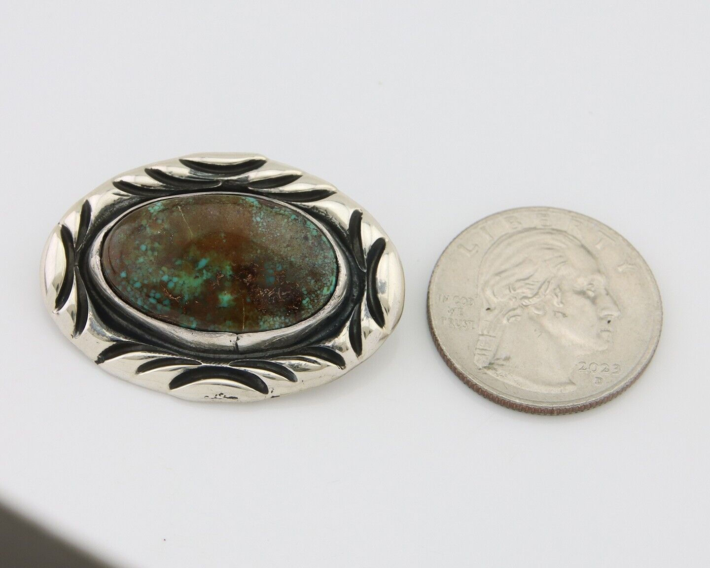 Navajo Pin 925 Silver Natural Mined Turquoise Artist Signed C Montoya C.80's
