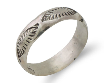 Navajo Hand Stamped Band 925 Silver 5.0 mm Signed Larry Chavez Size 6.25 C.80's