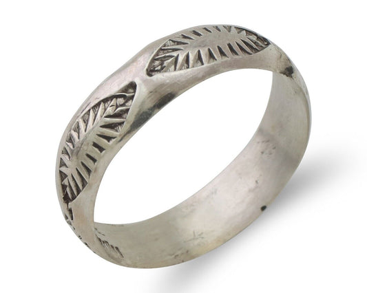 Navajo Hand Stamped Band 925 Silver 5.0 mm Signed Larry Chavez Size 6.25 C.80's