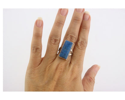 Navajo Ring 925 Sterling Lapis Handmade Native Artist C.80's Size 6.25