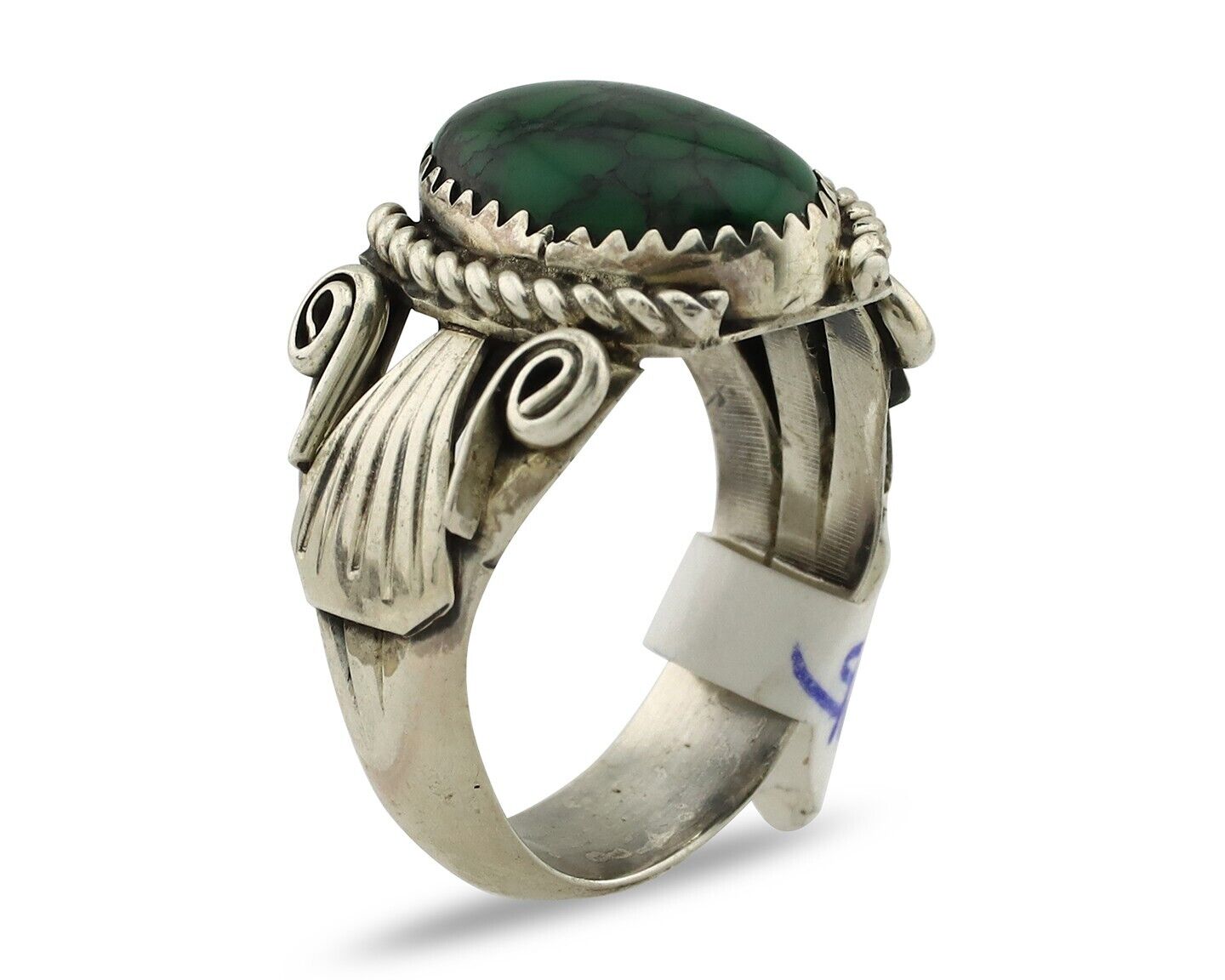 Navajo Ring 925 Silver Green Spiderweb Turquoise Artist Signed Sylver Ray C.80's
