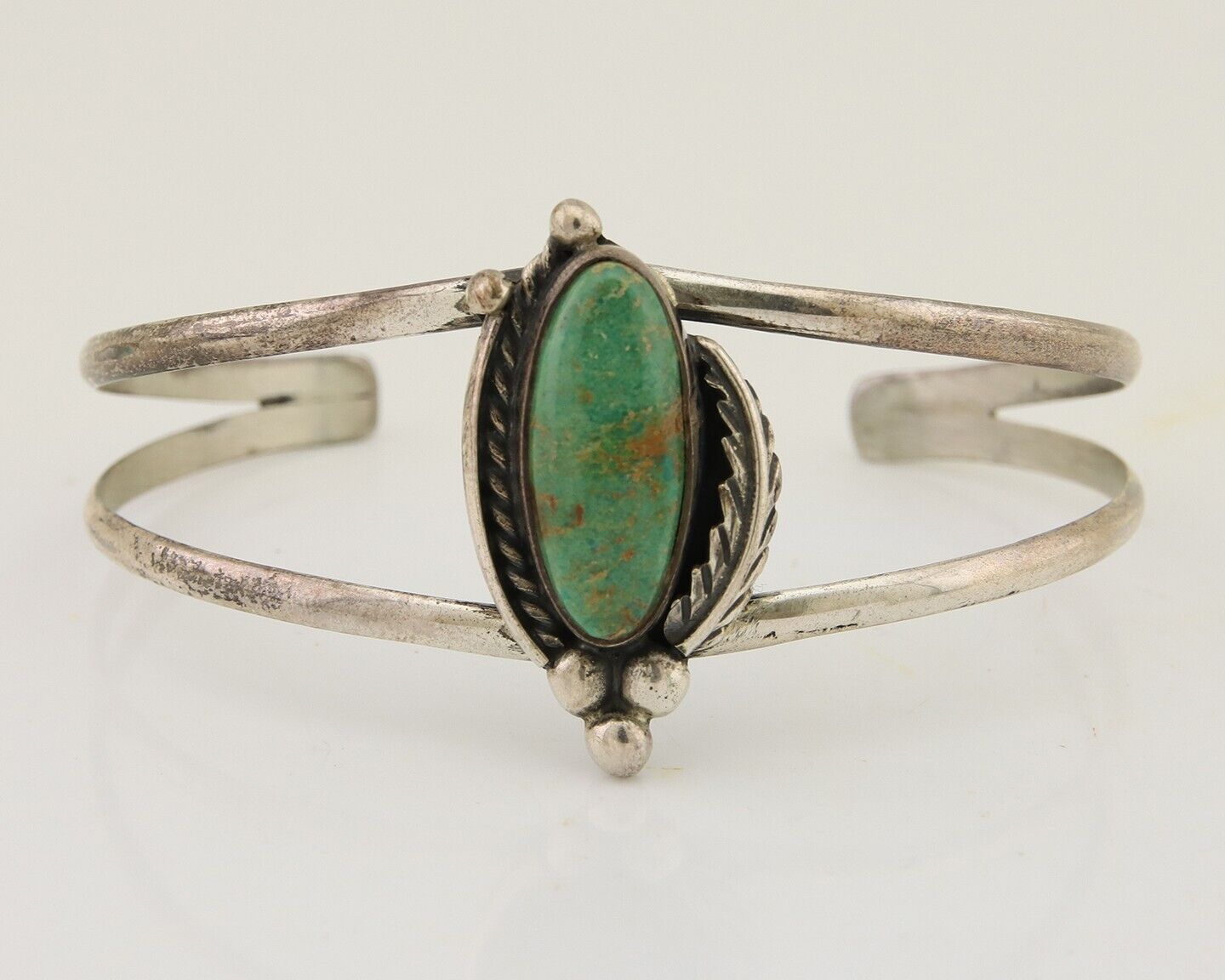Navajo Hand Stamped Cuff Bracelet Turquoise 925 Silver Signed Sunrise C.80's