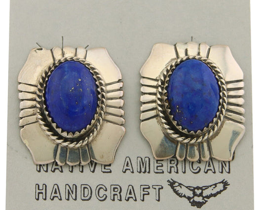 Navajo Earrings 925 Silver Handmade Natural Lapis Artist Signed Begay C.80's