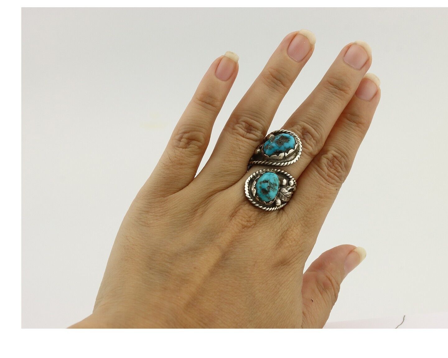 Navajo Ring 925 Silver Sleeping Beauty Turquoise Artist Signed SC C.80's