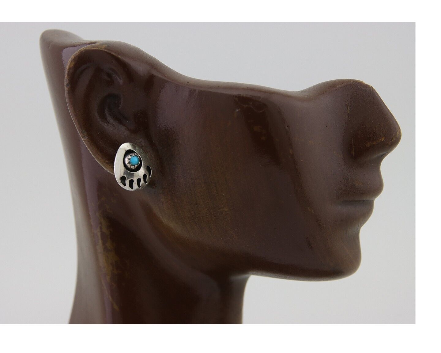 Navajo Paw Earrings 925 Silver Turquoise Native American Artist C.80's