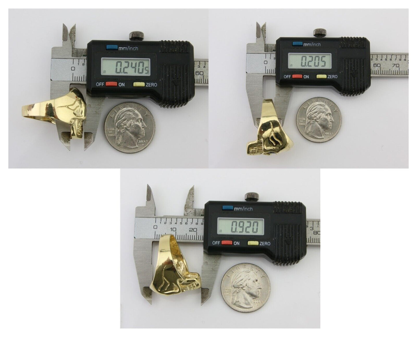 Men 14k SOLID Gold Skull Ring Black Glass Eyes Size 12