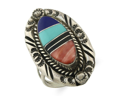 Vintage Zuni Ring 925 Sterling Silver Gemstone Signed V&N Edsitty Size 8.5