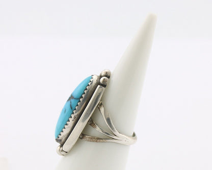 Navajo Ring .925 Silver Sleeping Beauty Turquoise Signed SkyStone Creations C80s