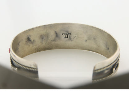 Navajo Bracelet 925 Silver Coral & Turquoise Cuff Signed E C.80's