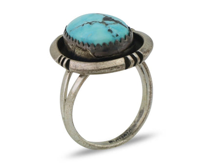 Navajo Ring 925 Silver Natural Mined Blue Turquoise Native American Artist C80s