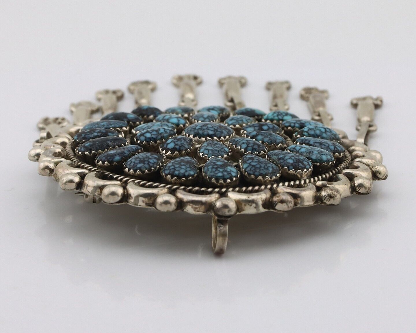 Zuni Pin Pendant .925 Silver Spiderweb Turquoise Signed Patsy Weebothee C.80's