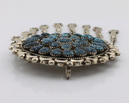 Zuni Pin Pendant .925 Silver Spiderweb Turquoise Signed Patsy Weebothee C.80's