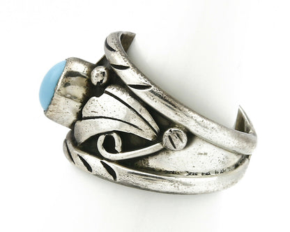 Navajo Ring .925 Silver Handmade Sleeping Beauty Turquoise Signed ELA C.80's