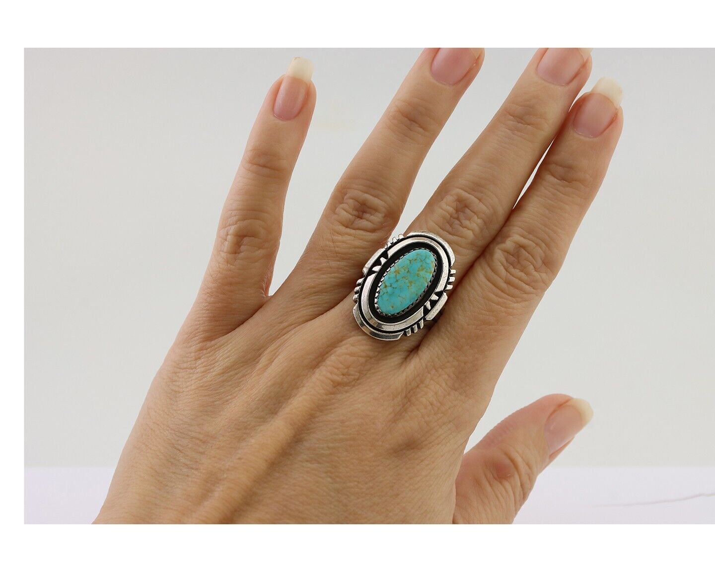Navajo Ring 925 Silver Spiderweb Turquoise Signed William Denetdale Sz 8.0 C.80s