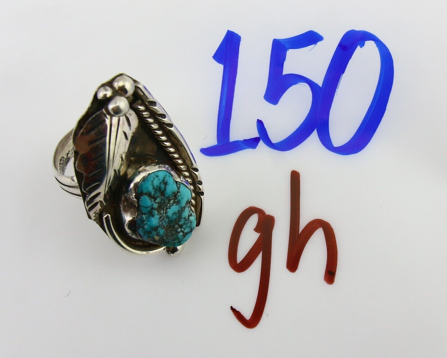 Navajo Ring 925 Silver Blue Tuquoise Signed David Garcia Size 8.0