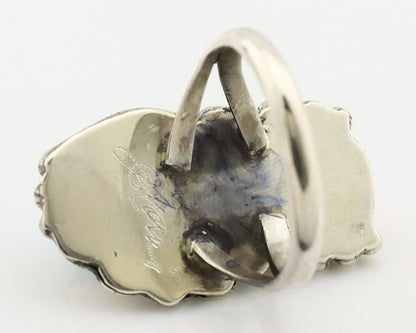 Navajo Ring .925 Silver Turquoise & Coral Artist Signed Justin Morris C.80's