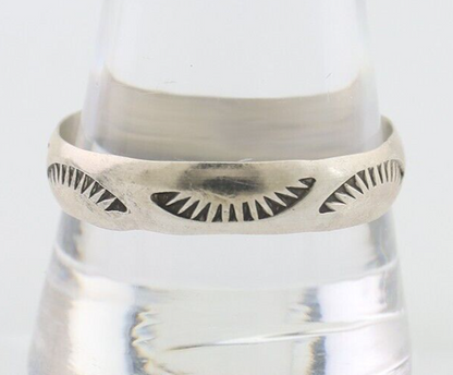 Navajo Hand Stamped Band 925 Silver 5.0 mm Signed Larry Chavez Size 12 C.80's