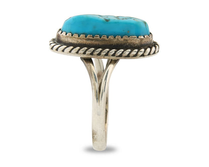 Navajo Ring 925 Sterling Natural Mined Blue Nugget Turquoise C.80's Size 6.0