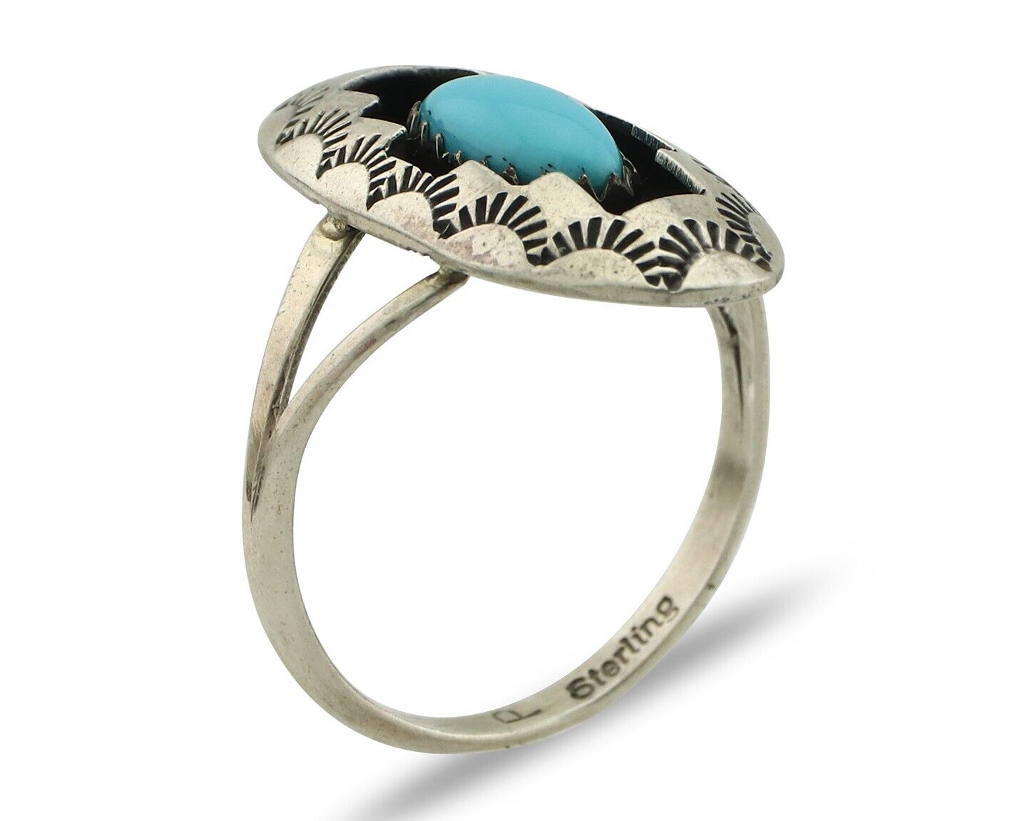 Navajo Ring .925 Silver Sleeping Beauty Turquoise Artist Signed P C.80's