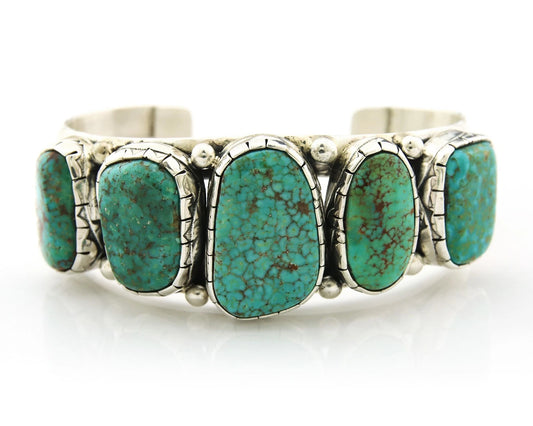 Navajo Bracelet Sterling Silver Spiderweb Turquoise Vintage Signed Lydia Begay