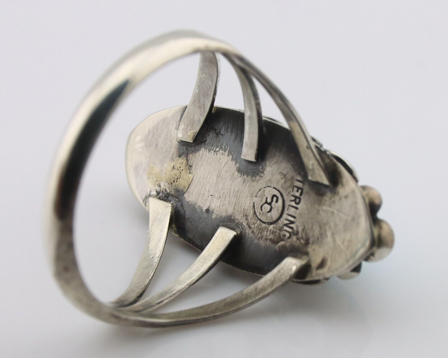 Navajo Ring .925 Silver Sleeping Beauty Turquoise Signed SkyStone Creations C80s