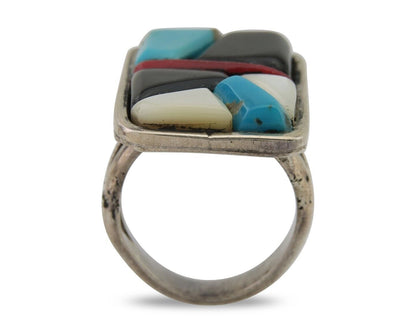 Navajo Ring 925 Silver Inlaid Natural Gemstone Signed WP Size 5.25