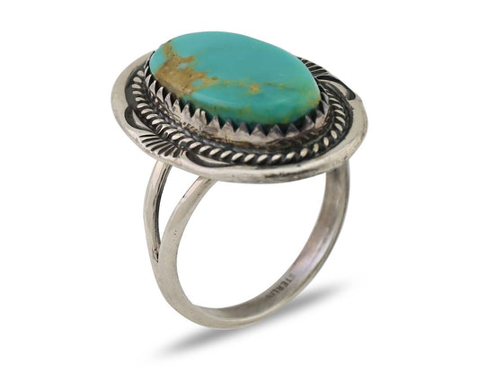 Navajo Ring 925 Silver Natural Blue Turquoise Artist Signed M BEGAY C.80's