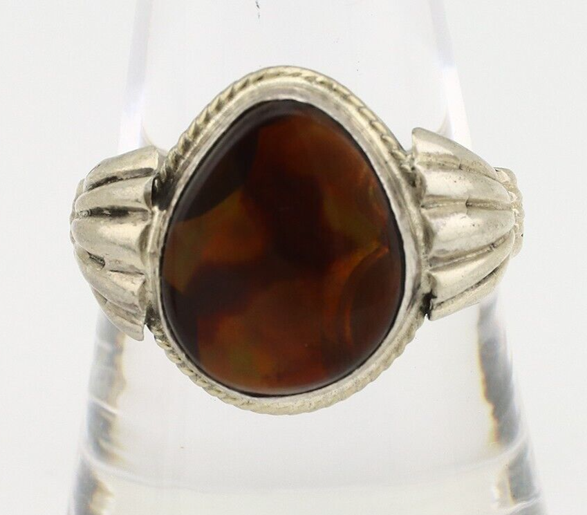 Navajo Handmade Ring 925 Silver Natural High Grade Fire Opal Native Artist C.80s