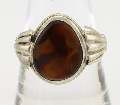Navajo Handmade Ring 925 Silver Natural High Grade Fire Opal Native Artist C.80s