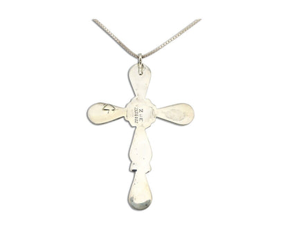 Zuni Cross Pendant 925 Silver Natural Gemstone Zeno & Maryann Edaaki C.80's