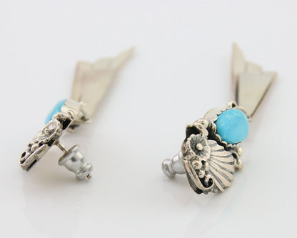 Navajo Dangle Earrings 925 Silver Natural Blue Turquoise Artist Signed M.S. C80s