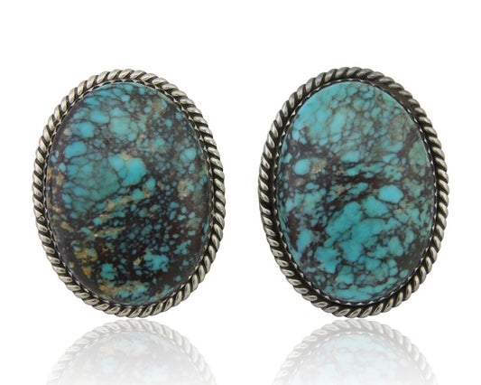 Navajo Earrings 925 Silver Blue Diamond Turquoise Signed Running Bear C.80's