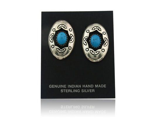Navajo Earrings Sterling Silver Turquoise Dangle Vintage Authentic Signed P