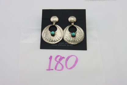 Navajo Dangle Earrings 925 Silver Natural Turquoise Native American Artist C80s