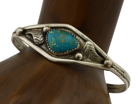 Navajo Bracelet 925 Silver Kingman Turquoise Native American Artist C.80's