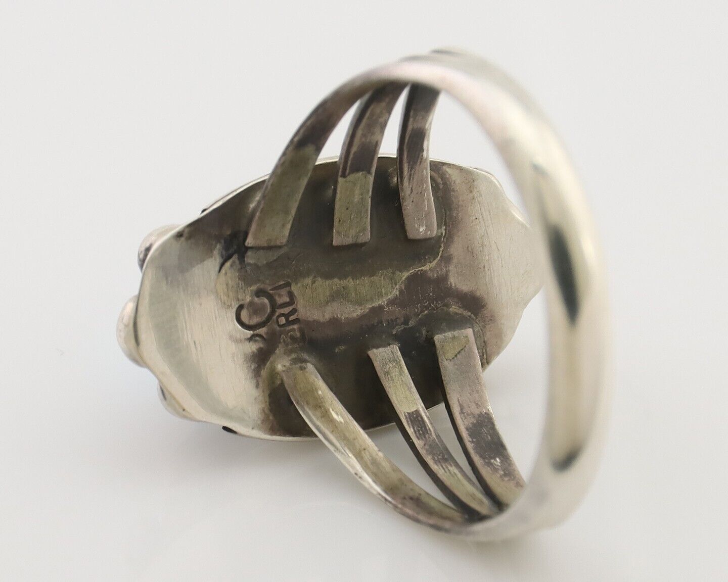 Navajo Ring 925 Silver Sleeping Beauty Turquoise Artist Signed SC C.80's