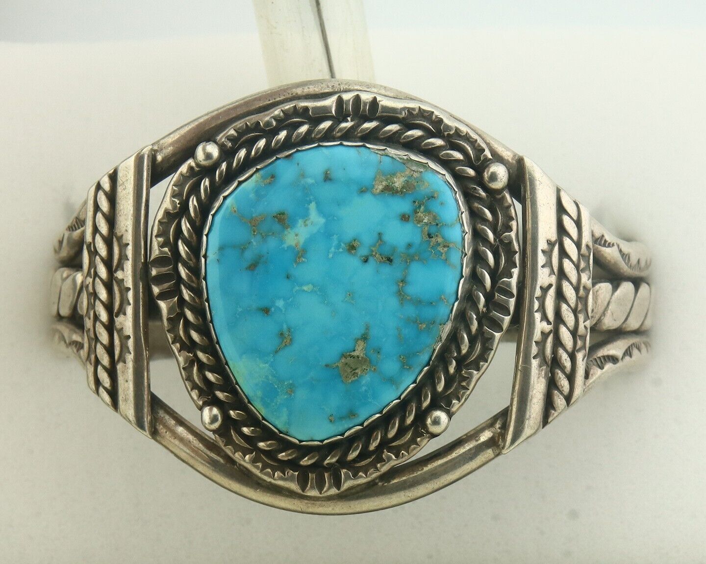 Navajo Bracelet 925 Silver Turquoise Cuff Artist Signed JTL C.80's