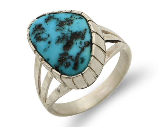Navajo Ring 925 Silver Sleeping Beauty Turquoise Artist Signed SS C.80's