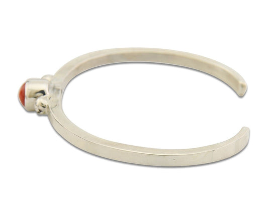 Navajo Bracelet .925 Silver Mediterranean Red Coral Cuff Native Artist C.80's